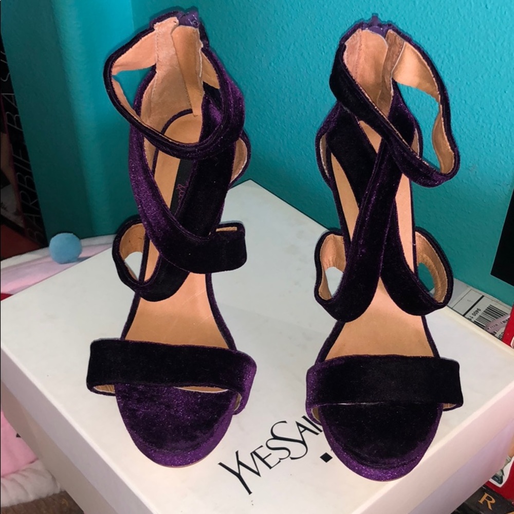 New purple velvet wedges high heels goth retro - Picture 3 of 8
